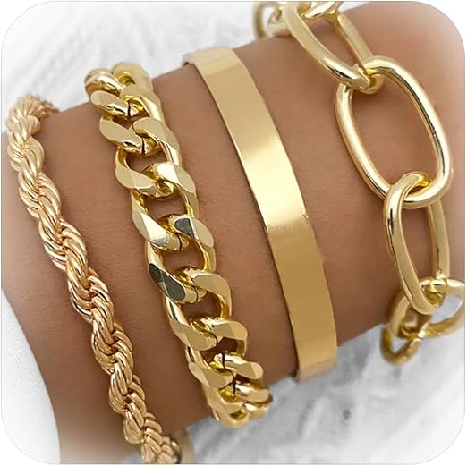 Conjunto de 4 Pulseras de color oro