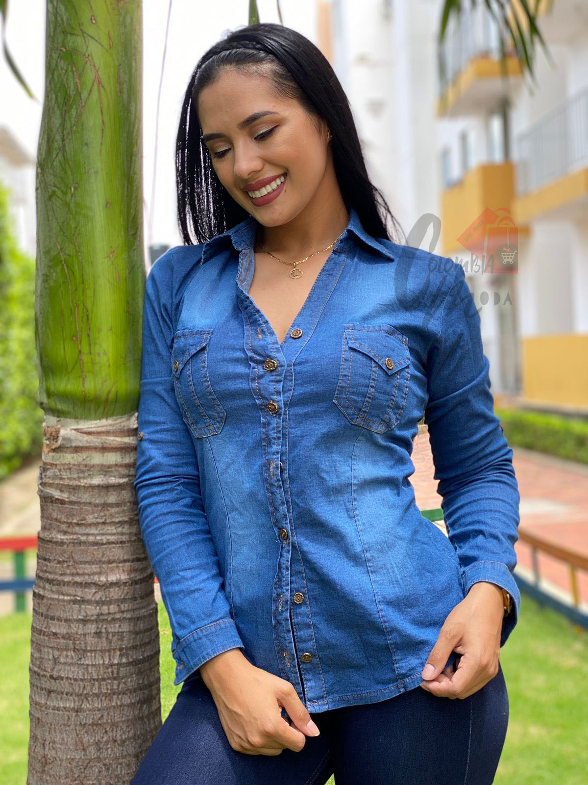 Camisa jeans mujer clásica