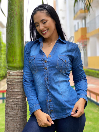 Camisa jeans mujer clásica