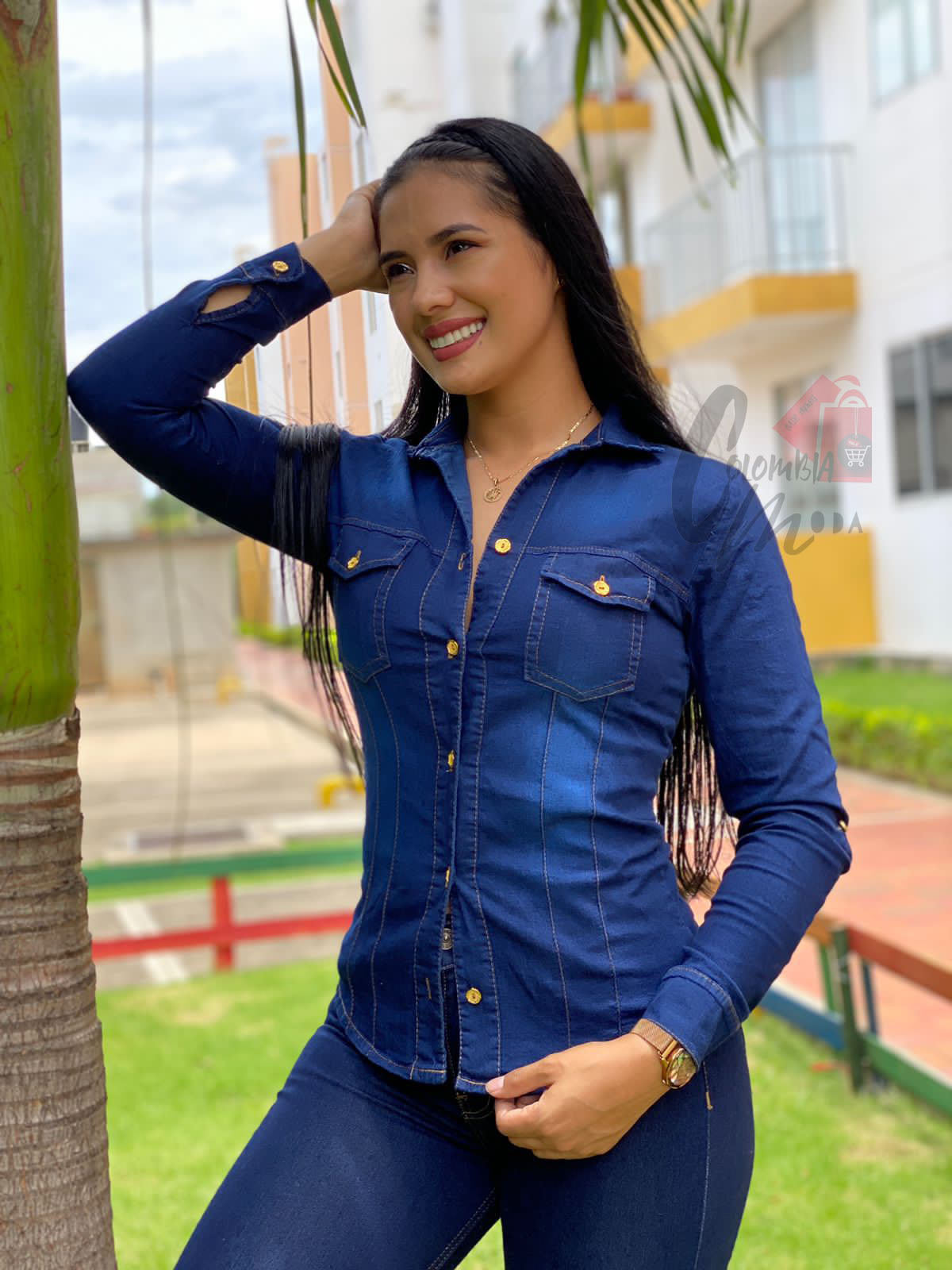Camisa jeans mujer clásica