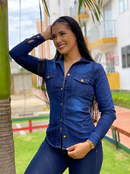 Camisa jeans mujer clásica