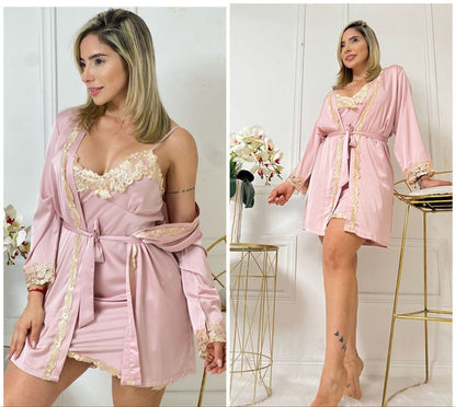 Lencería Mujer - Vestido de Encaje de Seda Babydoll (Conjunto de Pijamas)